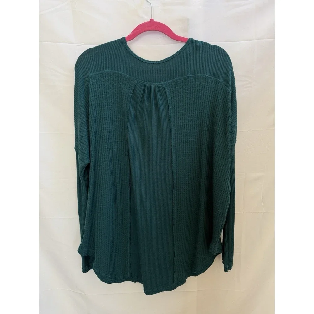 Free People White Mixed‎ Knit Henley Thermal Long Sleeve Top Aqua Size S